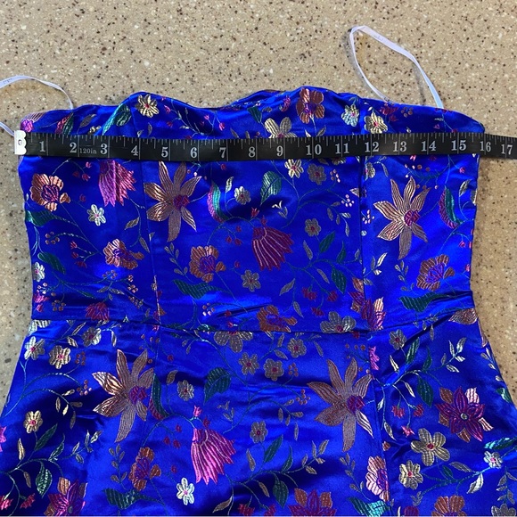 NWOT Lulus Make a Move Blue Satin Floral Jacquard Strapless Midi Dress - Picture 15 of 15